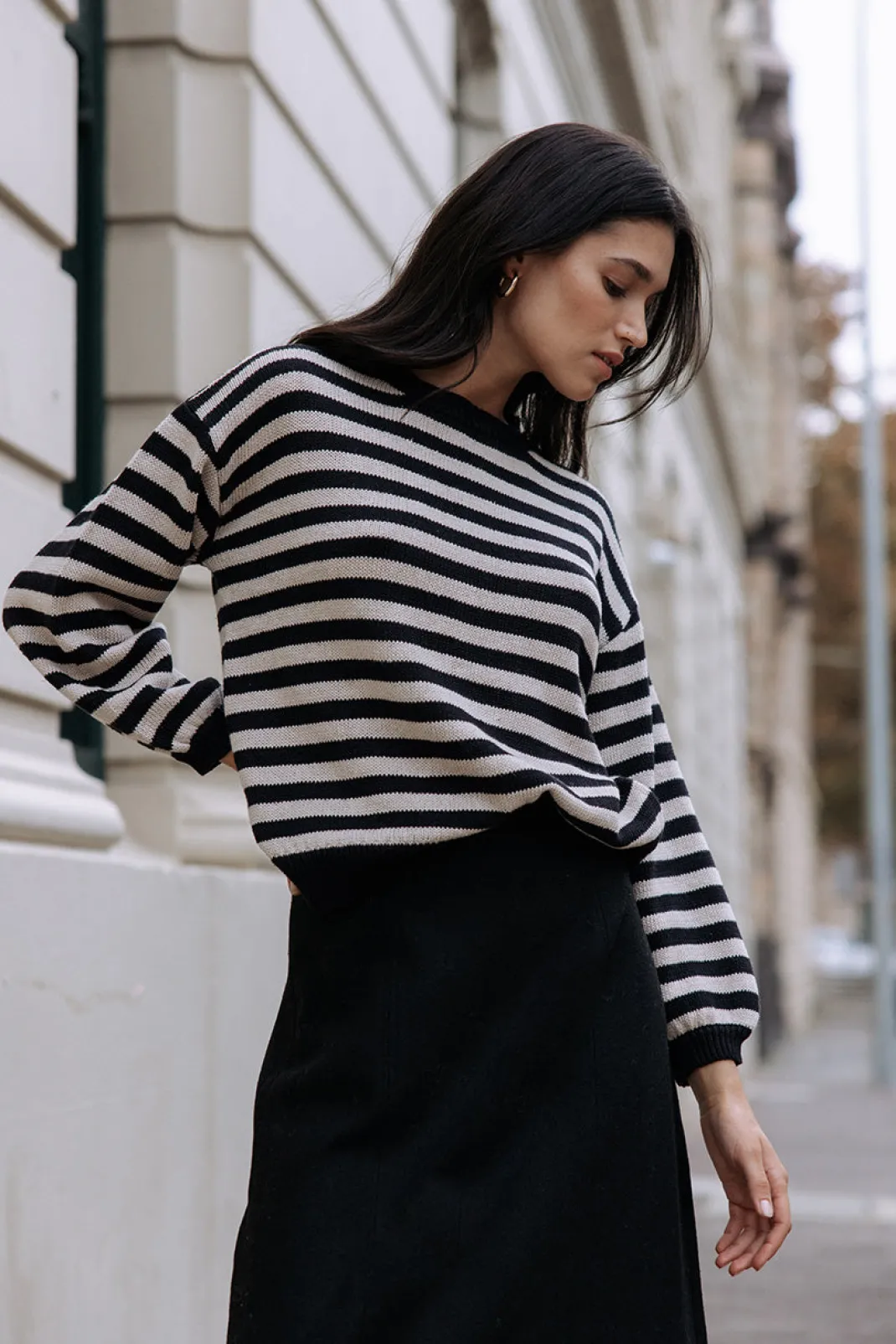 Midweight Knits | Midweight Knits>Humidity Lifestyle SIERRA STRIPE JUMPER - BLACK/STONE