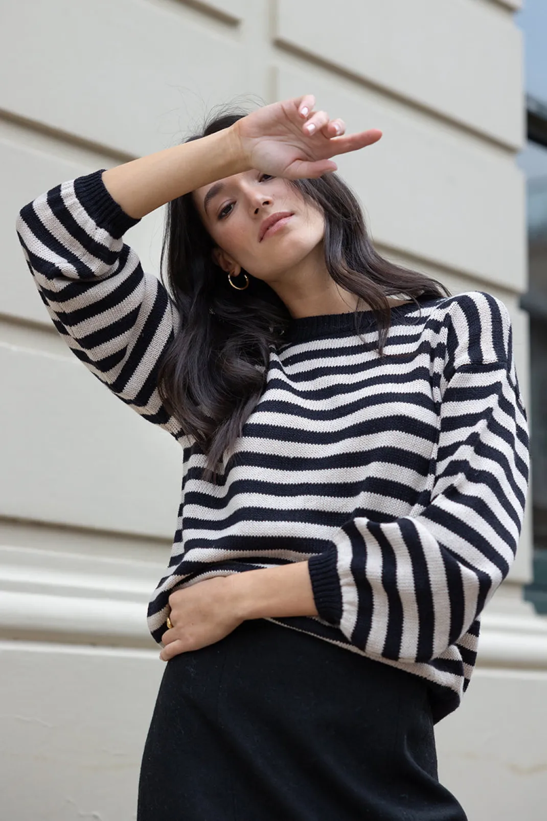 Midweight Knits | Midweight Knits>Humidity Lifestyle SIERRA STRIPE JUMPER - BLACK/STONE