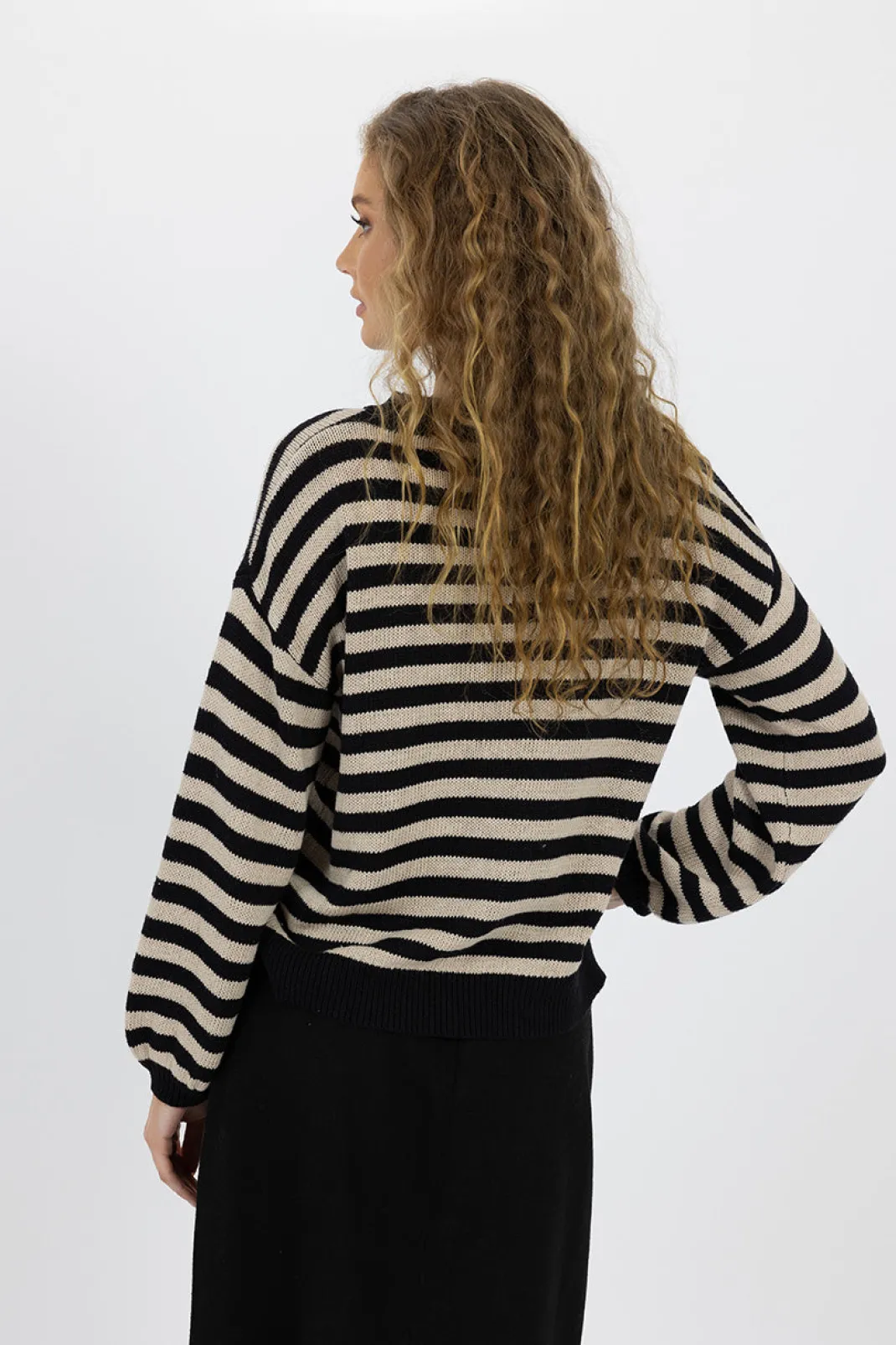 Midweight Knits | Midweight Knits>Humidity Lifestyle SIERRA STRIPE JUMPER - BLACK/STONE